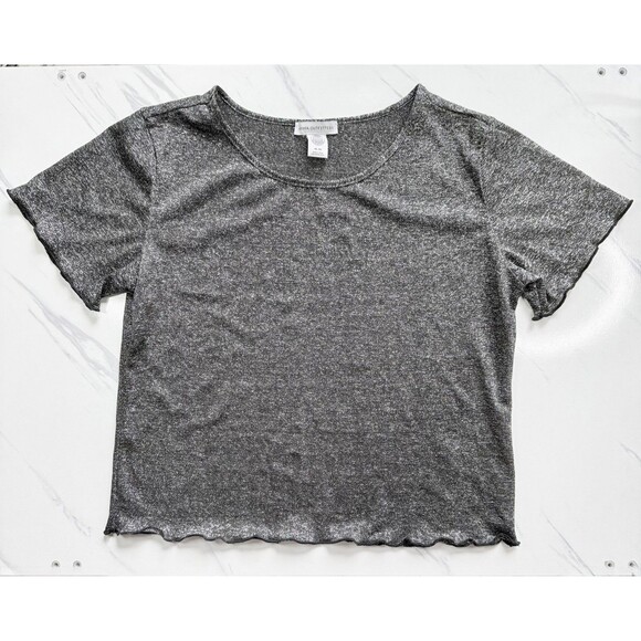 EUC Urban Outfitters Shimmer Y2K Baby T Silver Metallic Crop Top Lettuce Hem XL - Picture 9 of 13